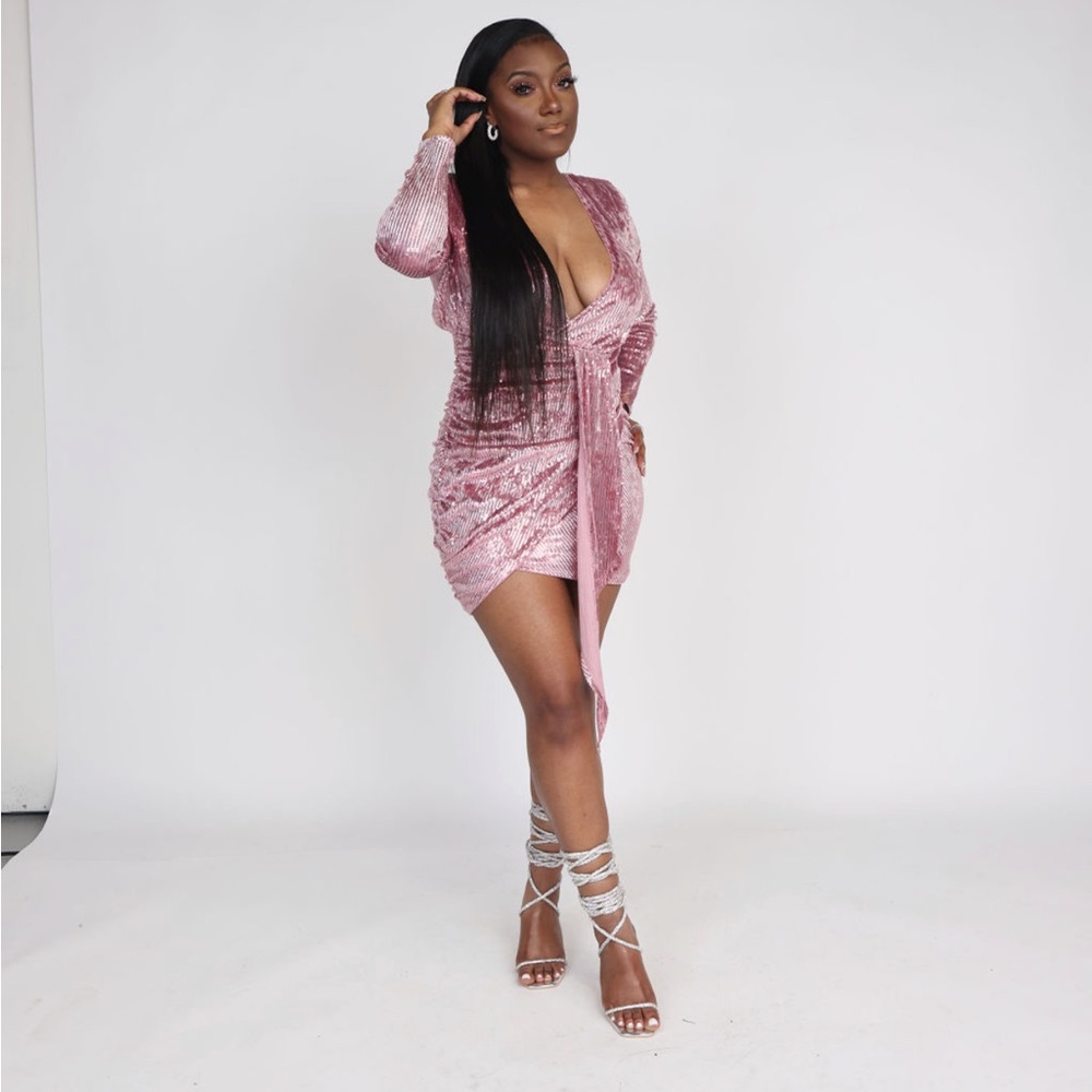 Pink Velvet/Sequin Mini Dress